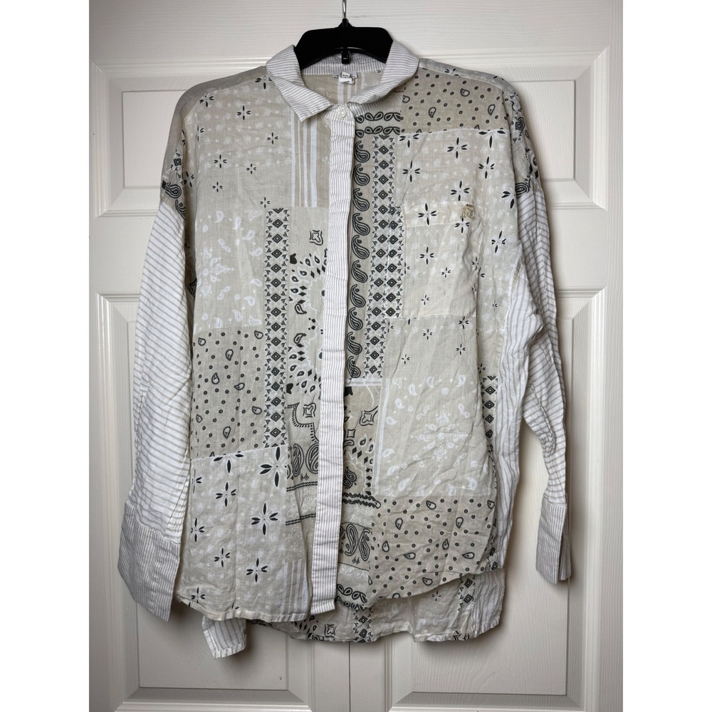 River Island‎ Mixed Patchwork Bandana Paisley Striped Cotton Shirt